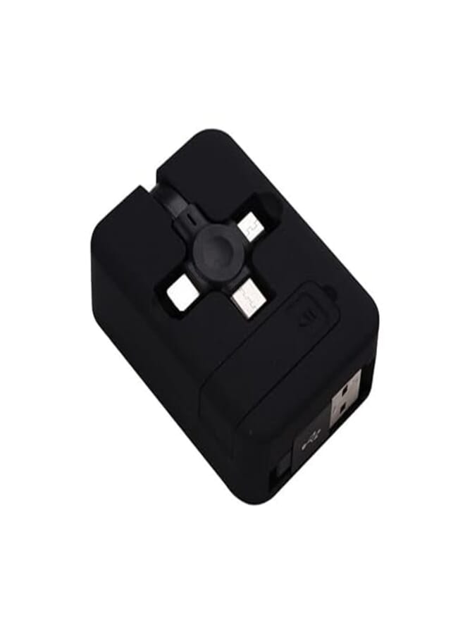 USB to Motorcycle Cable, 3 in 1 Charging Cable Roll Mobile Phone Holder Retractable USB Fast Charging Cable Compatible with Mobile Phones Tablets (Coolblack)